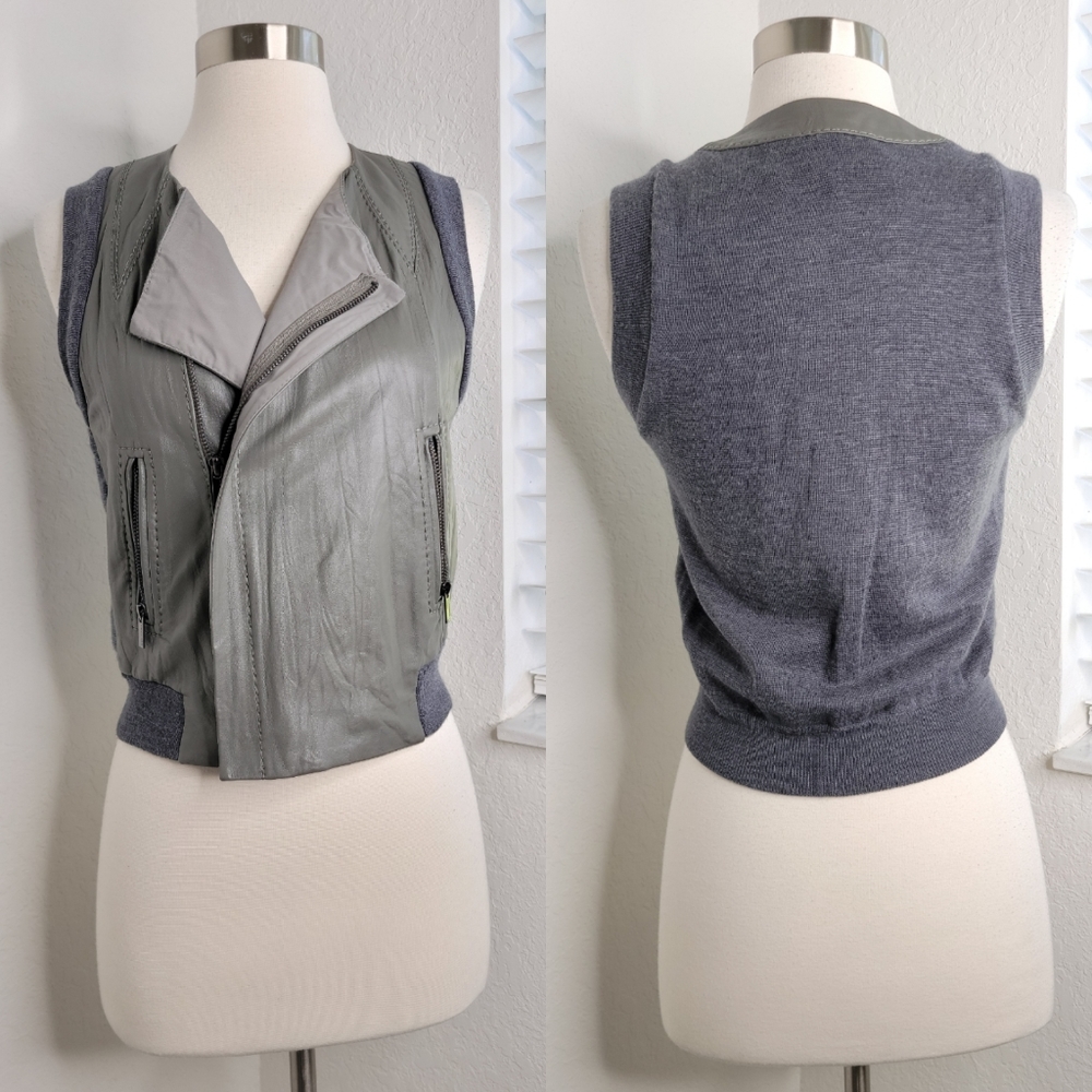 BCBGMAXAZRIA Lead Leather Merino Wool Vest XS.